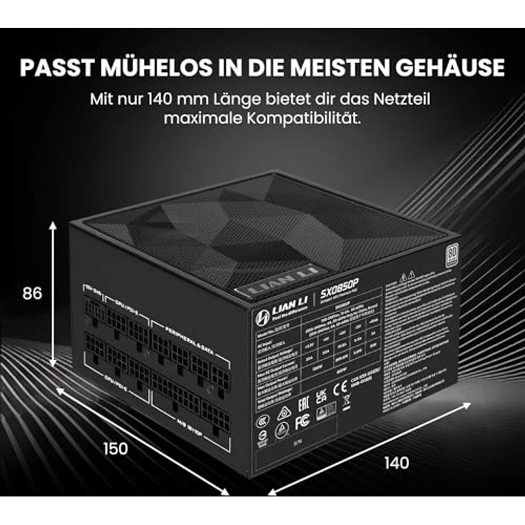 Lian Li SX Series 80 PLUS Platinum Netzteil, vollmodular, PCIe 5.1, ATX 3.1 - 850 Watt, schwarz – Bild 3