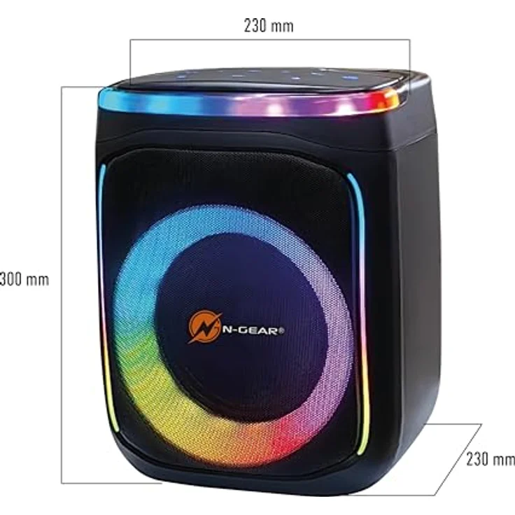 N-GEAR Flash Banger 606 - Tragbarer Bluetooth Party Lautsprecher mit Beleuchtung - 300 Watt Partybox mit drahtlosem Mikrofon und eingebautem Akku - 6 Stunden Spielzeit – Bild 5