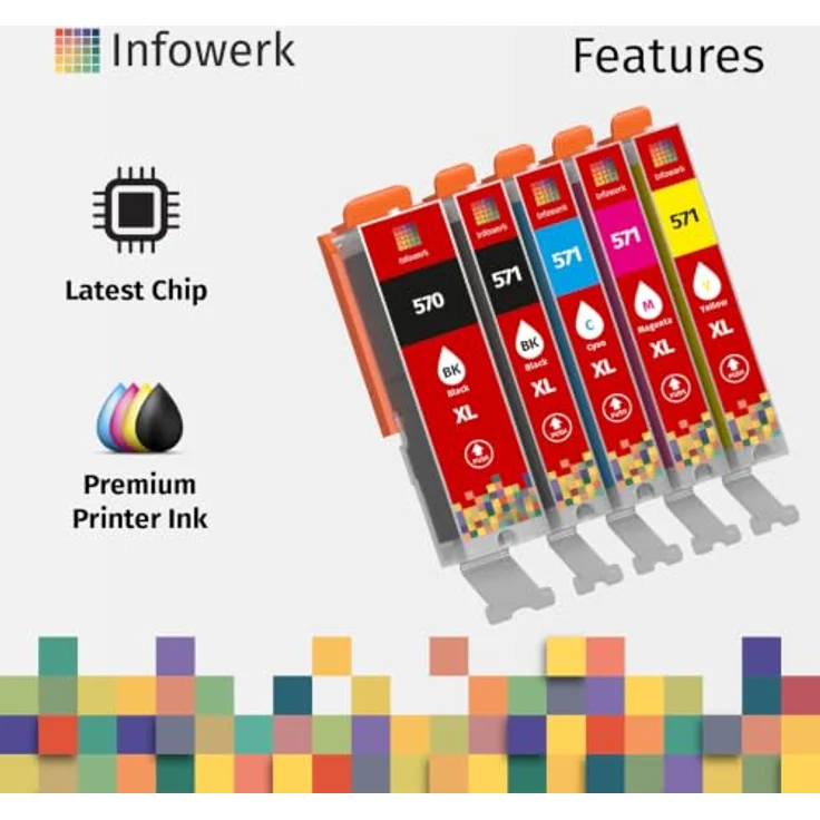 Infowerk Tintenpatrone PGI 570 XL / CLI 571 XL, 8-tlg. Set in Schwarz, Cyan, Magenta, Gelb – lange Haltbarkeit und brillante Druckqualität – Bild 4