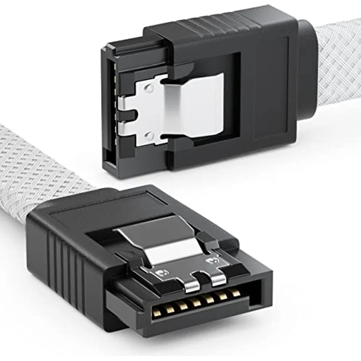 deleyCON 60cm SATA 3 Kabel Nylon, 6 Gbit/s Datenkabel mit 2 S-ATA L-Stecker Gerade, Weiß – Bild 2