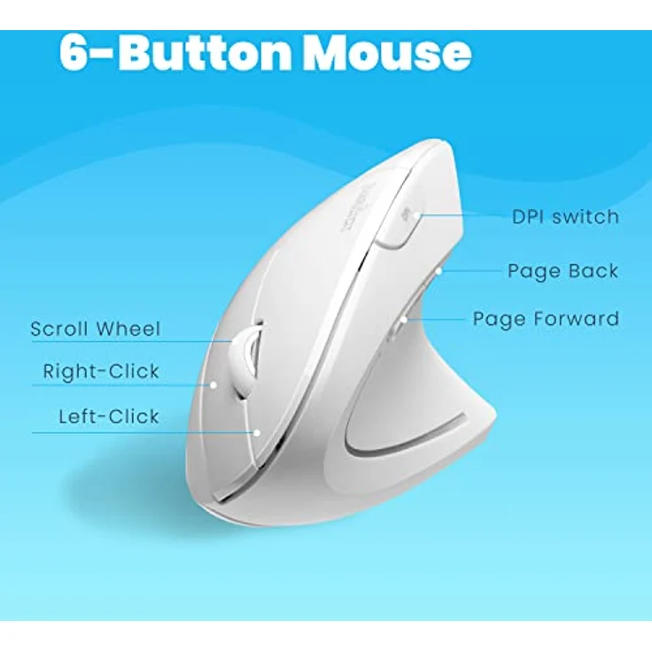 Perixx PM-713NW-11937 PERIMICE-713W Kabellose ergonomische vertikale Maus, 2,4-GHz, 3 DPI-Stufen, Rechtshänder, Weiß – Bild 5