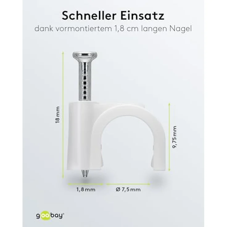Goobay 17080 Kabelschelle für Kabel mit Kabeldurchmesser bis max. 8,0 mm weiß (100 Stück) - Preisvergleich – Bild 3