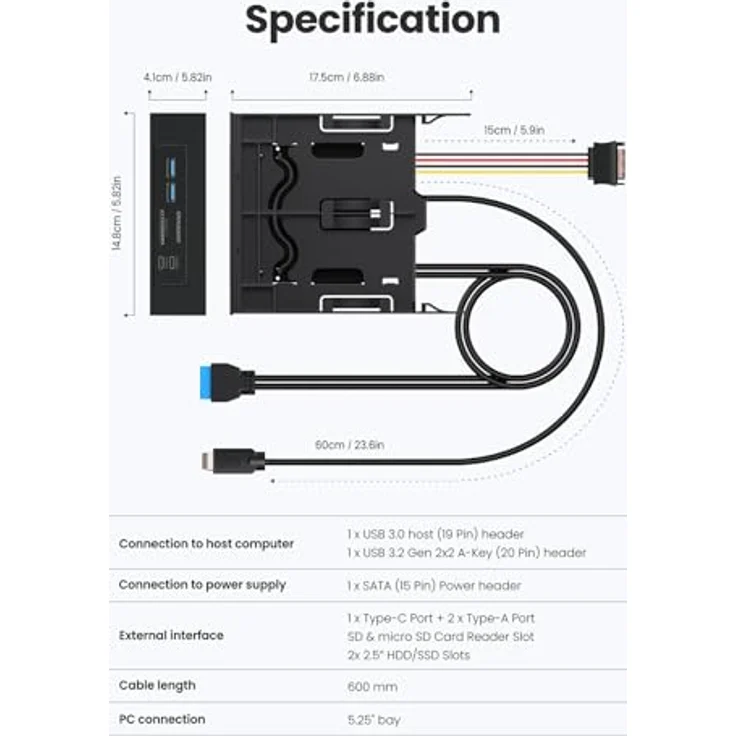 GRAUGEAR G-MP01CR-5 8-in-1 Frontpanel-Upgrade mit 2x USB-C, 2x USB-A, bis zu 10 Gbit/s, SD/microSD-Kartenleser für 3,5-Zoll-Schächte – Bild 9