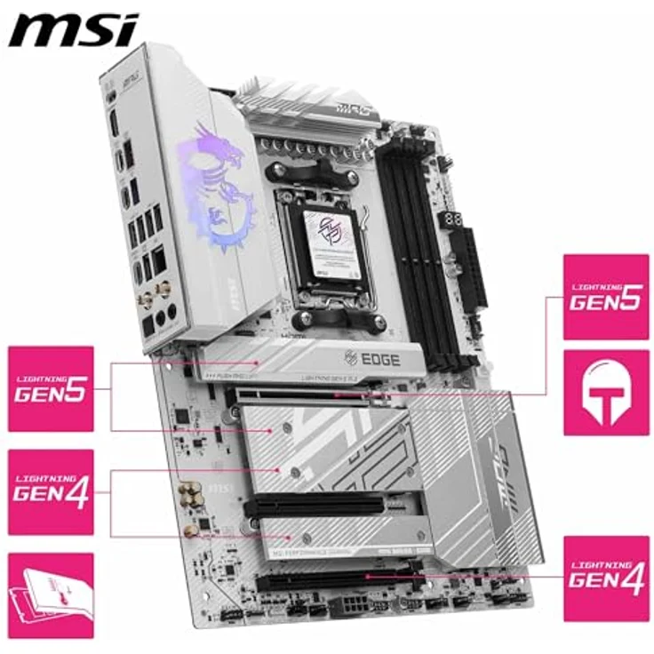 MSI MPG B850 Edge TI WiFi Mainboard, ATX - Unterstützt AMD Ryzen 9000/8000/7000 Prozessoren, DDR5 Memory Boost (8400+MT/s OC), PCIe 5.0 x16, M.2 Gen5, Wi-Fi 7, 5G LAN – Bild 5