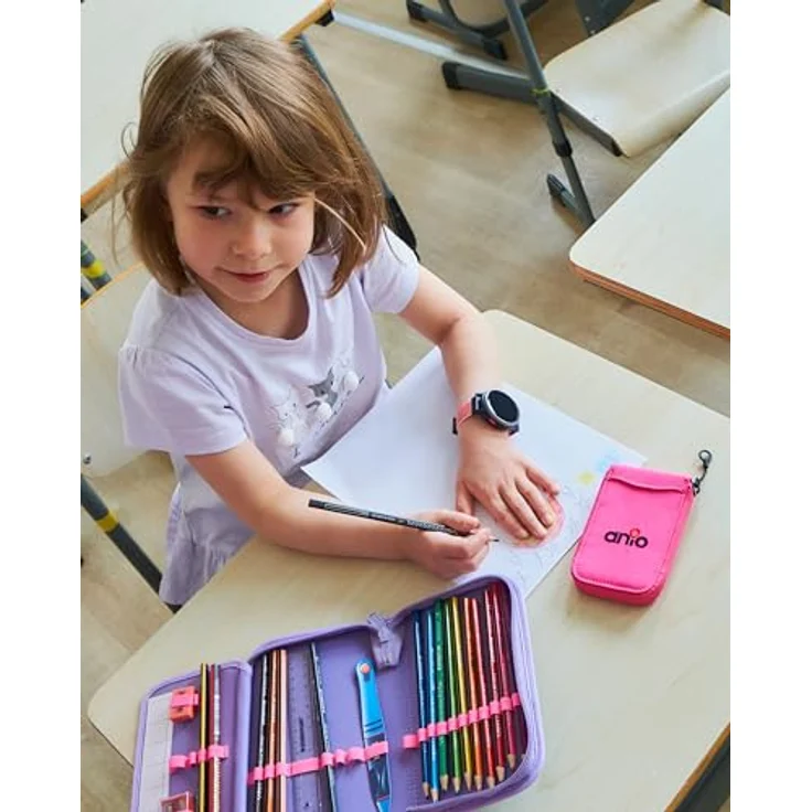Anio Smartwatch Mäppchen, Schutztasche für Kinder-Smartwatches mit Reißverschluss, blau, Innenfach für Notfallzettel – Bild 8