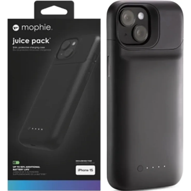 ZAGG Mophie Juice Pack Hülle für iPhone 15, integrierte 2400 mAh Powerbank, schwarz