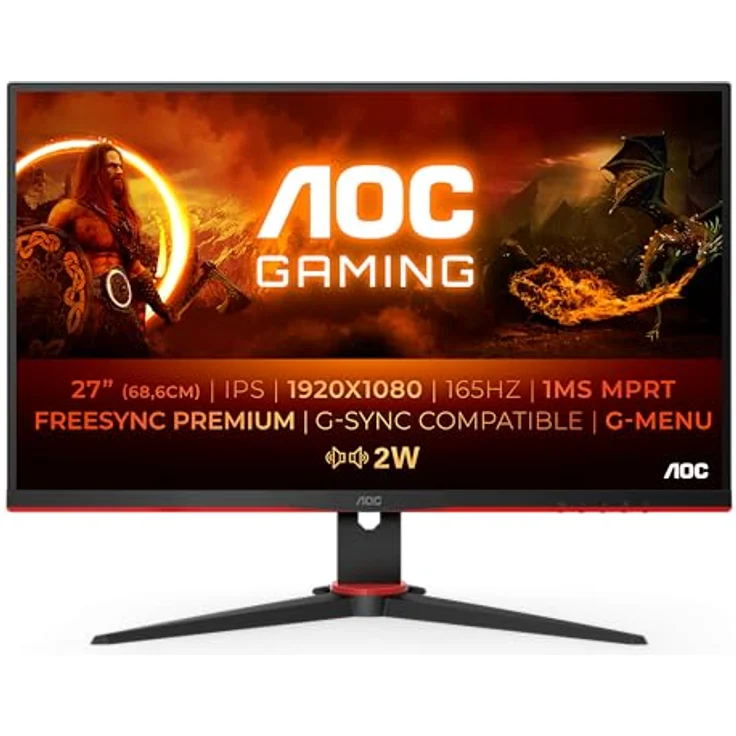 AOC Gaming 27G2SPAE - 27 Zoll FHD Monitor, 165 Hz, 1 ms MPRT, FreeSync, G-Sync Compatible, Lautsprecher, schwarz/rot – Bild 2