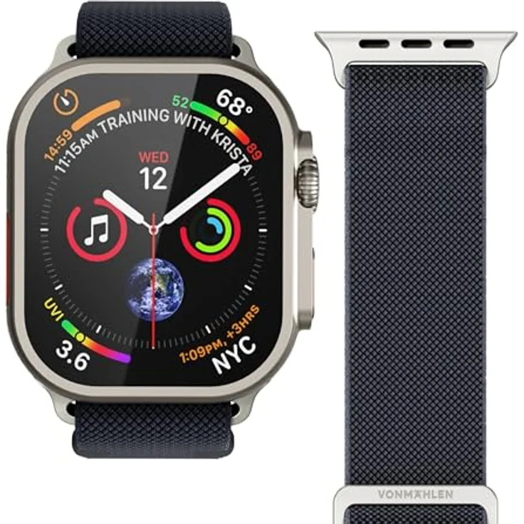 Vonmählen Classic Nylon-Armband für Apple Watch 42 44 45 49 mm, flexibles, atmungsaktives Uhrenarmband, Blau – Bild 2