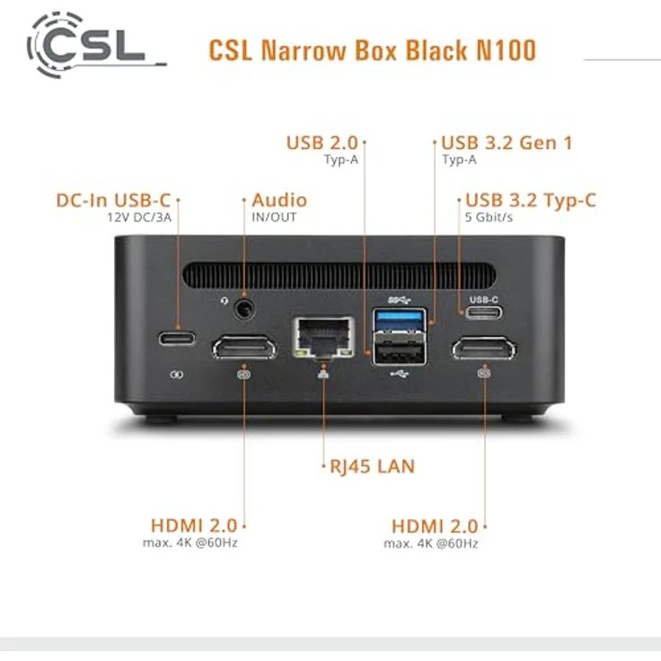 CSL Narrow Box Black Mini-PC, Intel N100, 16 GB RAM, 500 GB SSD, Intel UHD Graphics, Schwarz – Bild 4
