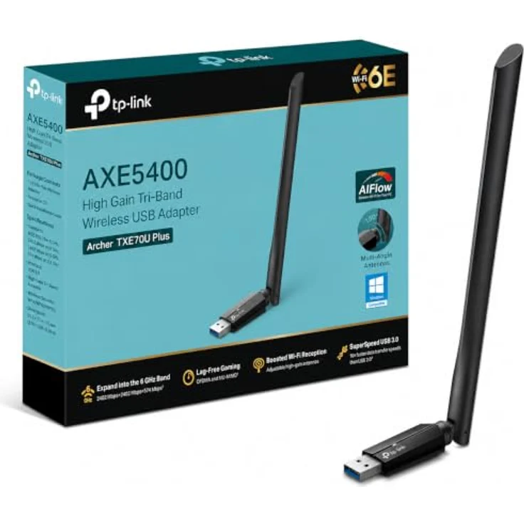TP-Link Archer TXE70U Plus, WLAN Stick für PC mit AXE5400 Tri-Band WiFi 6E, USB 3.0, High-Gain Antennen, WPA3, kompatibel mit Windows 11/10 – Bild 1