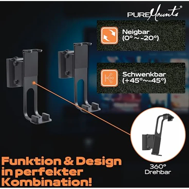 PureMounts PM-SOM-100 Lautsprecher Wandhalterung, kompatibel mit Sonos One, Sonos One SL, Sonos Play:1, Traglast: 3kg, schwarz – Bild 3