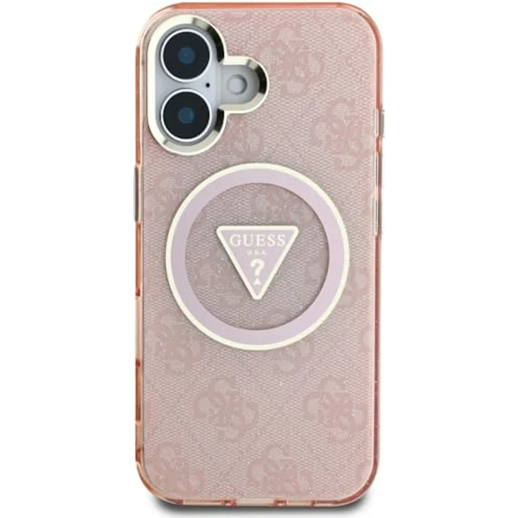 CG MOBILE Guess IML Metall Glitzer 4G Circle Triangle, MagSafe kompatible Handyhülle für iPhone 16, Rosa – Bild 3