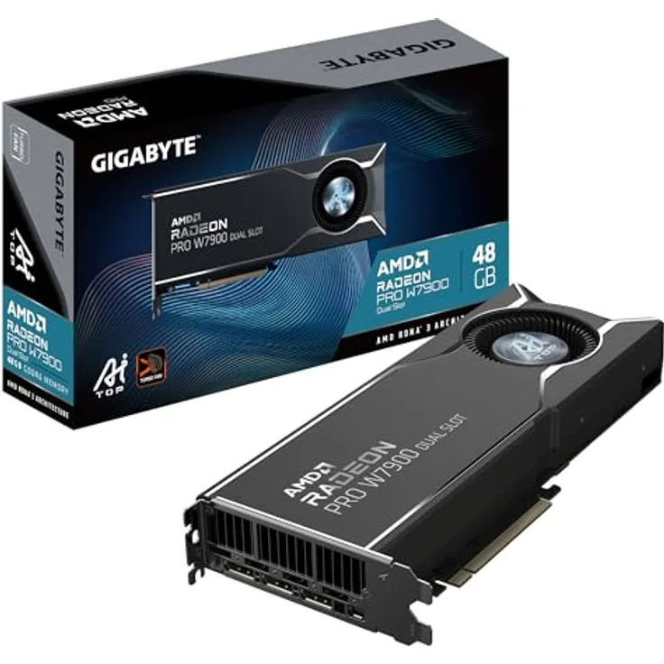 Gigabyte Radeon PRO W7900 Dual Slot AI TOP 48G Grafikkarte - 48GB GDDR6, 384bit, PCI-E 4.0, 3 x DisplayPort 2.1, W7900 AI TOP 48G, Künstliche Intelligenz, Turbo-Lüfter-Kühlsystem