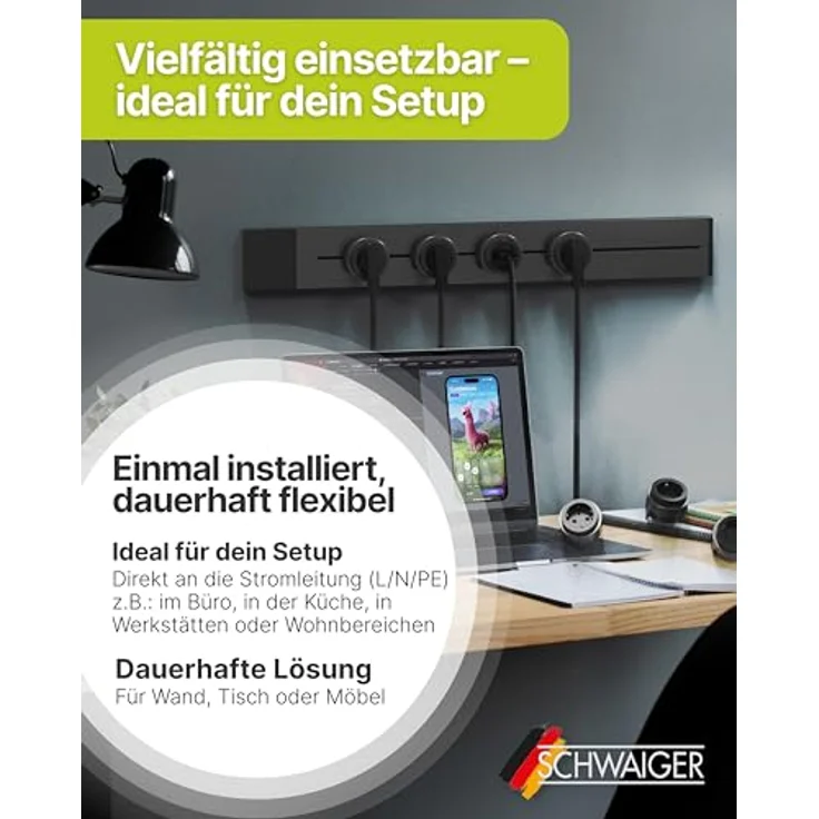 SCHWAIGER Konfigurierbare Steckdosenleiste 75 cm in Weiß, modulare Stromschiene im Alu-Design, individuell einstellbar, VDE geprüft für Küche, Büro & Werkstatt – Bild 3