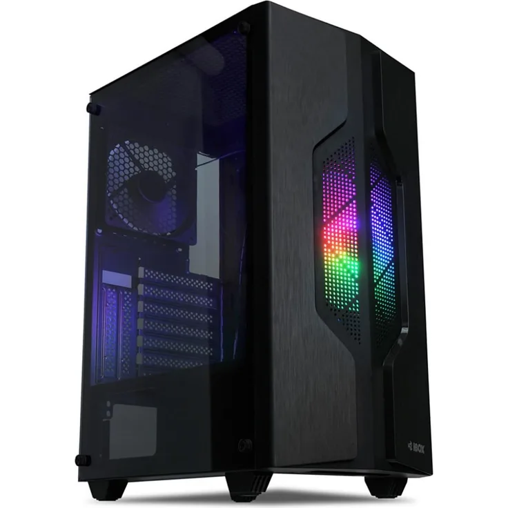 iBox I-BOX CETUS 908 Midi-Tower ATX Gehäuse, Schwarz, mit gehärtetem Glas-Seitenpanel und bis zu 8 Lüfterslots