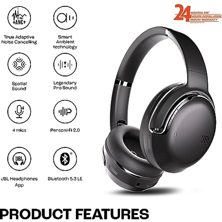 JBL Tour One M2 – Kabellose Over-Ear Kopfhörer – Bluetooth Kopfhörer mit Adaptivem Noise Cancelling in Schwarz – Bis zu 50 Stunden Wiedergabezeit mit nur einer Akkuladung – Bild 2