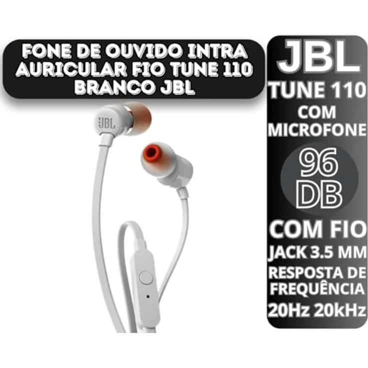 JBL T110WHT, In-Ear Kopfhörer mit purebass Sound und 1-Tasten-Fernbedienung, Weiß – Bild 2