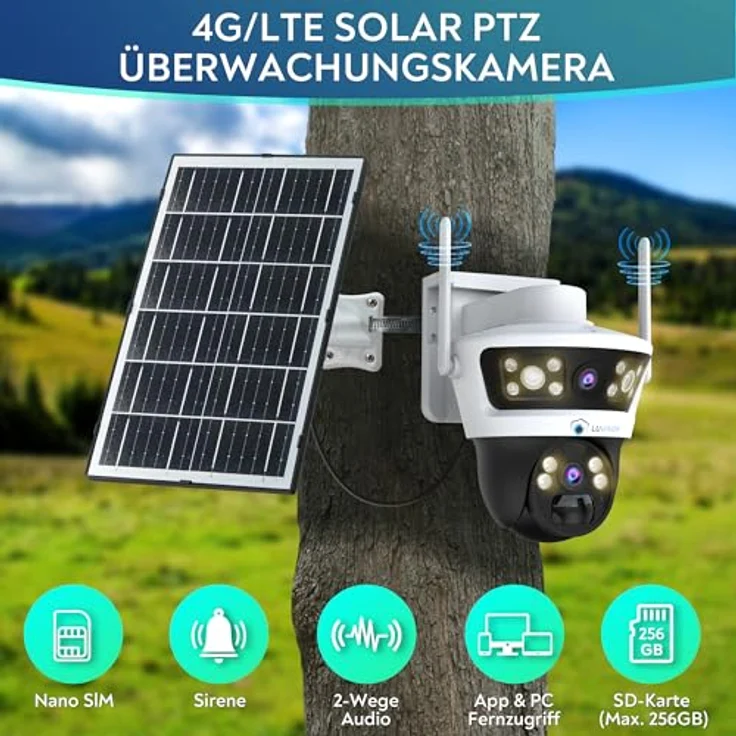 LUVISION Überwachungskamera LV-G-2032 4G / LTE PTZ Solar Kamera 2 Objektive, Bewegungsverfolgung, 2-Wege-Audio, 10x Zoom Digital, Cloud, Mobilfunk – Bild 4
