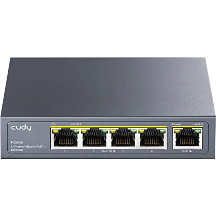 Cudy 4 Kanal Gigabit PoE Extender, 1000 Mbit/s, 1 PoE Eingang, 4 PoE Ausgang, PoE-Repeater, PoE+ Verstärker, PoE++ Booster, Wandmontage, IEEE 802.3bt / 802.3at / 802.3af einhalten
