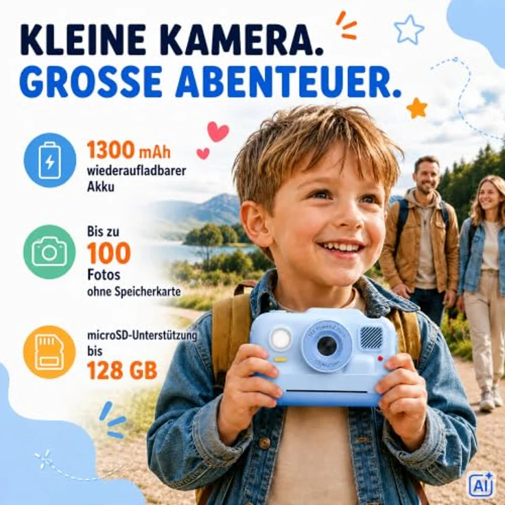 Denver KPC-1374BT Blue Sofortbildkamera, 48 MP mit Thermodruckfunktion und Full HD Videoaufnahme, erweiterbarer Speicher bis 128 GB, für Kinder – Bild 6