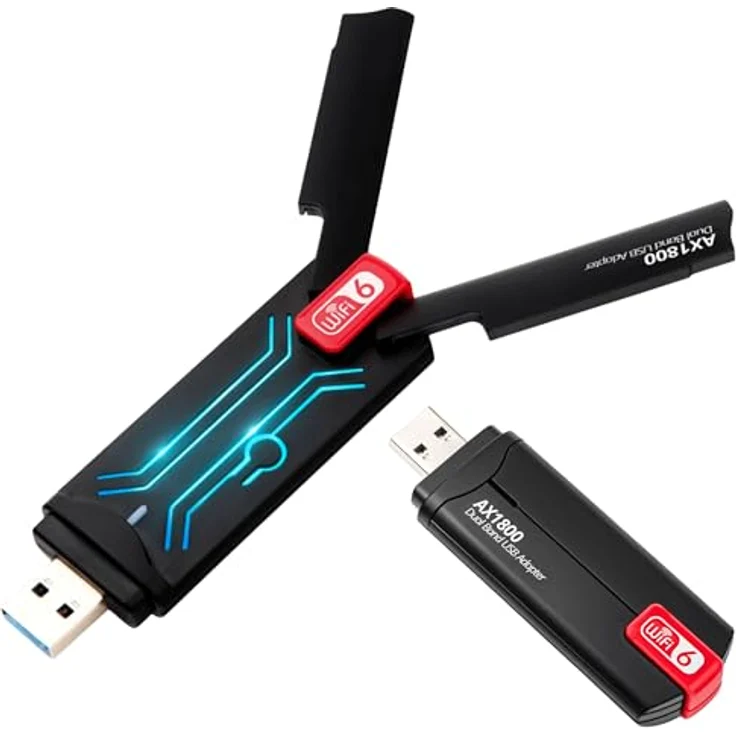 Reagle USB-A WiFi 6 Adapter AX1800 Mbps, Dual-Band 2,4GHz/5GHz, MU-MIMO Technologie, 2x 5dBi Antennen, Kompatibel mit Windows 7/8/10/11, Plug & Play, Schwarz – Bild 1