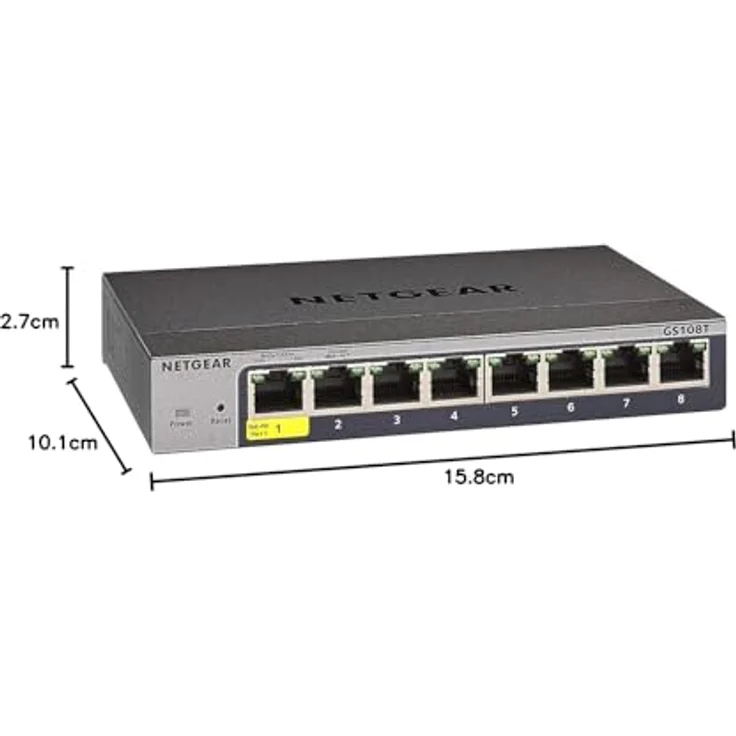 Netgear GS108T 8-Port Gigabit Ethernet LAN Switch Smart Managed Pro (1x PD-Port, flexibles Management lokal oder Remote per Insight Cloud, lüfterloses Metallgehäuse, mit ProSAFE Lifetime-) – Bild 4