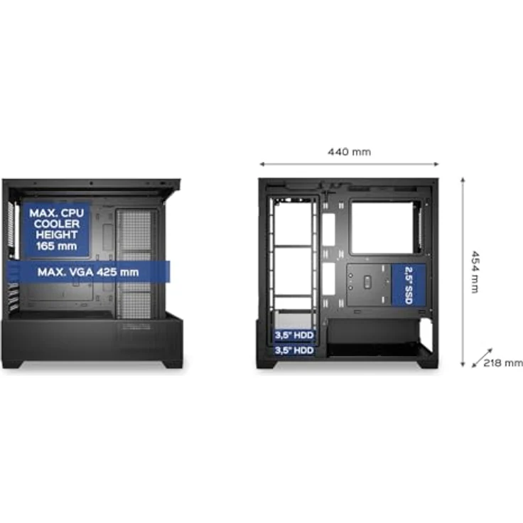 Unykach ATX REVELAT, schwarzes PC-Gehäuse mit Platz für Grafikkarten bis 425 mm und Flüssigkeitskühlung bis 360 mm – Bild 4
