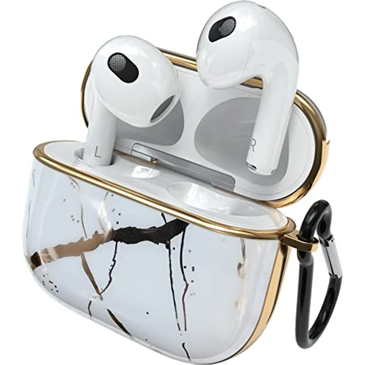 EAZY CASE AirPods 3 Hülle - Weiß Stoßfestes Hard Case mit Karabiner, Marmoroptik, Antikratz, rutschfest - für Airpod 3. Generation – Bild 1