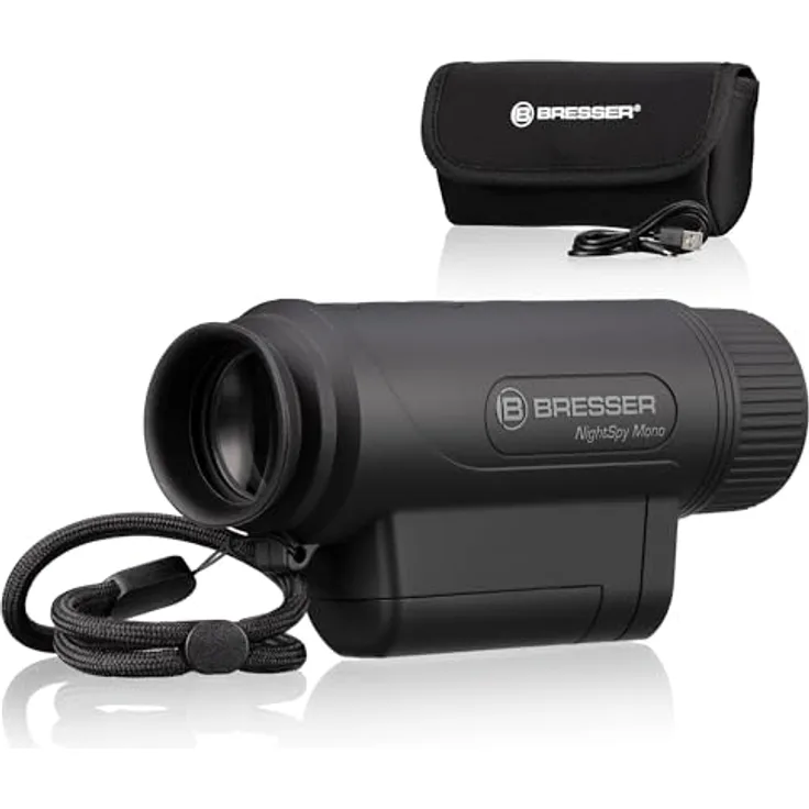 Bresser NightSpy Mono, digitales Nachtsichtgerät mit 2x optischer Vergrößerung und 100m Nachtsicht-Reichweite, inkl. IR-Beleuchtung, Akku & Tasche