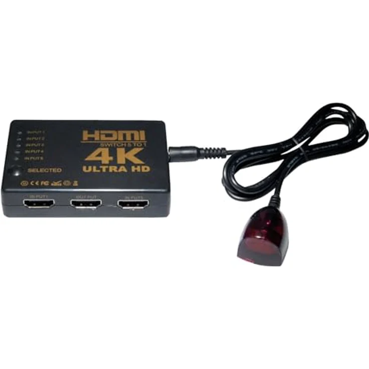 MaxTrack CS1-5L 5-Fach HDMI Umschalter, 4K@30Hz, HDMI Splitter mit IR-Fernbedienung, HDCP Unterstützung, Full HD, 340 MHz Bandbreite – Bild 3