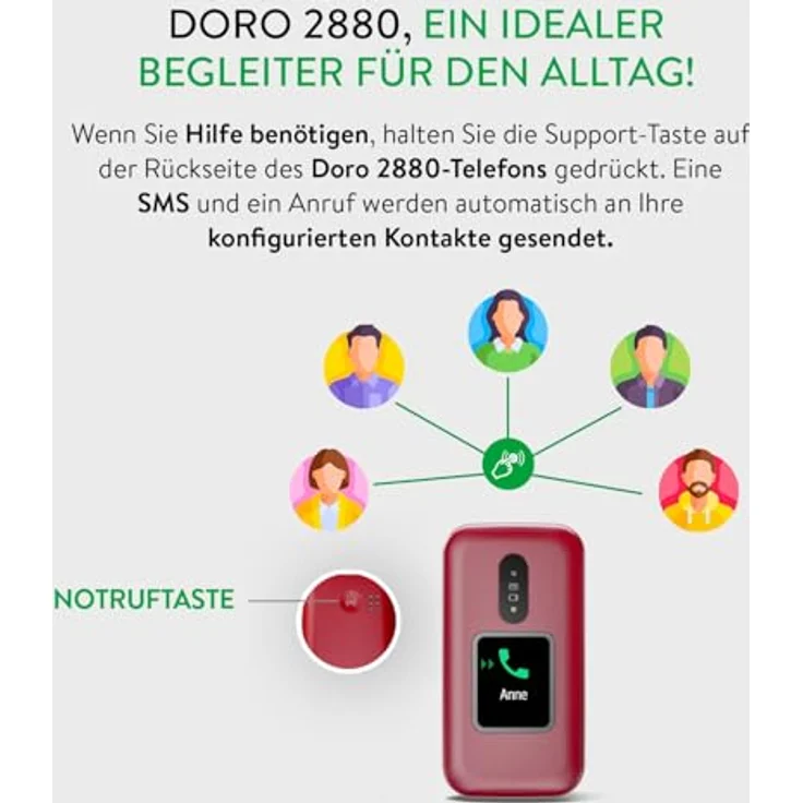 Doro 2880 4G Klapphandy für Senioren - Notruftaste - Einfach zu bedienen - Sprachgesteuerte Tasten - Bluetooth (Rot) – Bild 4