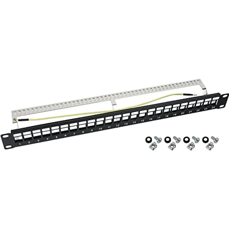HMF 66446-02 STP Keystone-Patchpanel, 24 Ports RJ45 geschirmt, 19 Zoll, 1 HE, Schwarz