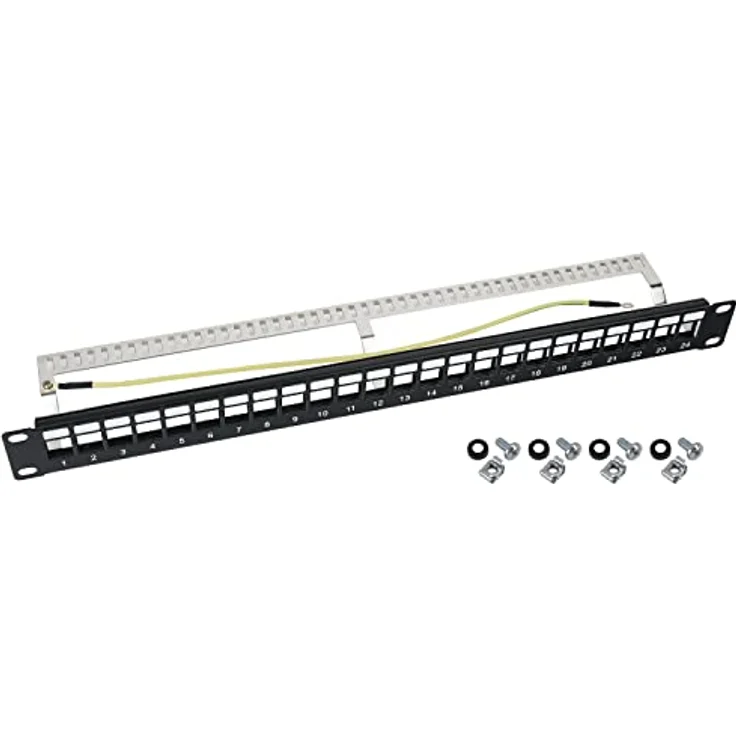 HMF 66446-02 STP Keystone-Patchpanel, 24 Ports RJ45 geschirmt, 19 Zoll, 1 HE, Schwarz