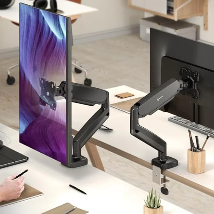 ONKRON G90 Monitor Halterung, schwenkbar für 13-32 Zoll Bildschirme bis 8kg, max VESA 100x100, Tischhalterung in Schwarz mit ergonomischen Einstellmöglichkeiten – Bild 2