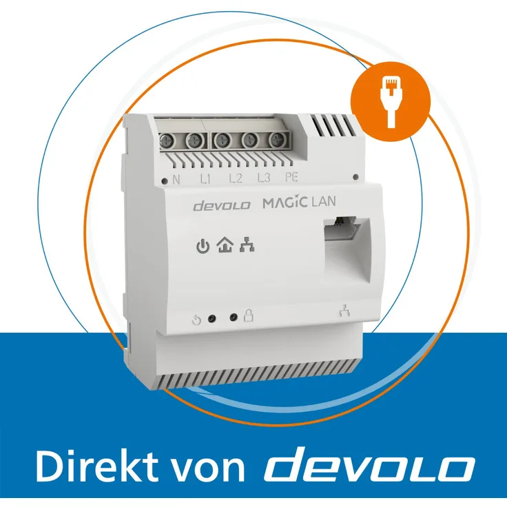 Devolo Magic 2 LAN DINrail Powerline 2400 Mbps Adapter, graues Hutschienen-Modell für stabile Netzwerkverbindungen