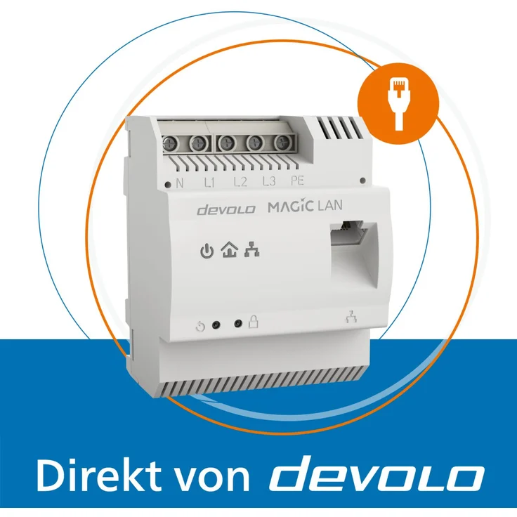 Devolo Magic 2 LAN DINrail Powerline 2400 Mbps Adapter, graues Hutschienen-Modell für stabile Netzwerkverbindungen