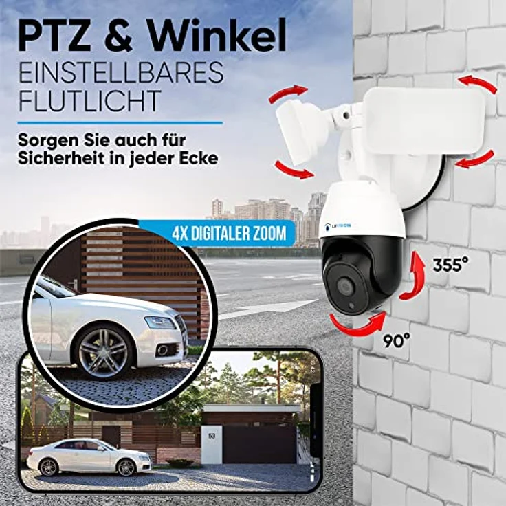 LUVISION PTZ WLAN Überwachungskamera mit Lampe Aussen mit 1.500 Lumen LED Flutlicht & Bewegungsmelder, mit nachlaufender AI-Bewegungsverfolgung, Autotracking und Nachtsichtfunktion - Preisvergleich – Bild 2