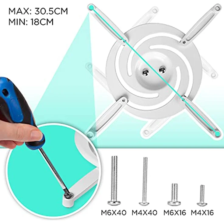 Duronic PB07XB Projektorhalterung, Deckenhalterung für Beamer bis 10 kg, 360° drehbar, 180° schwenkbar und neigbar, inkl. Montagematerial – Bild 4