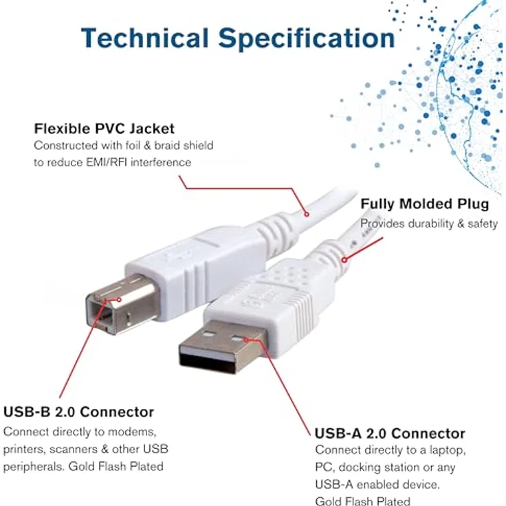C2G - USB-Kabel - USB (M) - bis - USB Typ B, 4-polig (M) - 3,0m (USB/USB2.0) - weiß (81562) - Preisvergleich – Bild 3