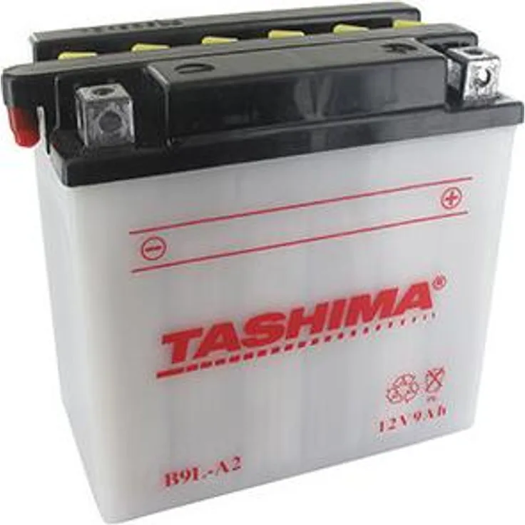 Tashima Bleisäure Batterie Verstärkt 12V, 9Ah für Motorräder und Quads, Lieferumfang mit getrenntem Säurebehälter, Maße: 135x75x139mm, Pluspol rechts