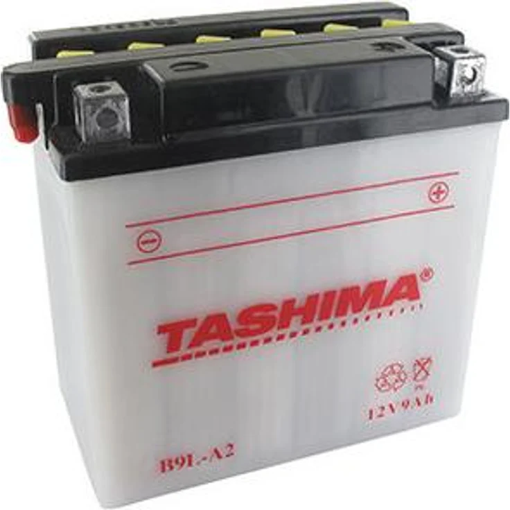 Tashima Bleisäure Batterie Verstärkt 12V, 9Ah für Motorräder und Quads, Lieferumfang mit getrenntem Säurebehälter, Maße: 135x75x139mm, Pluspol rechts