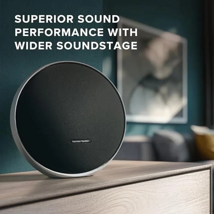Harman Kardon Onyx Studio 9, tragbarer Bluetooth-Lautsprecher mit Auracast Multi-Speaker-Verbindung, adaptiver Selbstabstimmung, USB-Ladeanschluss, 8 Stunden Akkulaufzeit, in Schwarz – Bild 2
