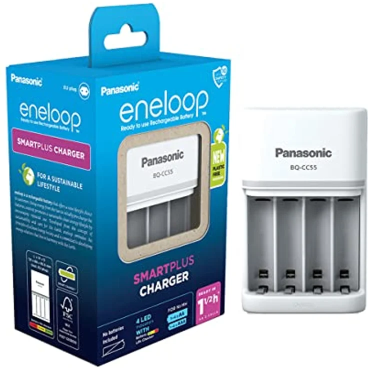 Panasonic eneloop SmartPlus Ladegerät für 1–4 AA/AAA Ni-MH-Akkus, mit 4 LED-Anzeigen und 10 Sicherheitsfunktionen – Bild 1