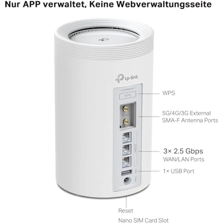 TP-Link Deco BE65-5G LTE WLAN Router, 5G Router SIM-Karte, Tri-Band WiFi 7, Multi-Link Operation, TP-Link HomeShield, 3× 2,5 Gbit/s-Ports, 320-MHz-Kanäle, Nur APP verwaltet, Keine Webverwaltungsseite - Preisvergleich – Bild 2