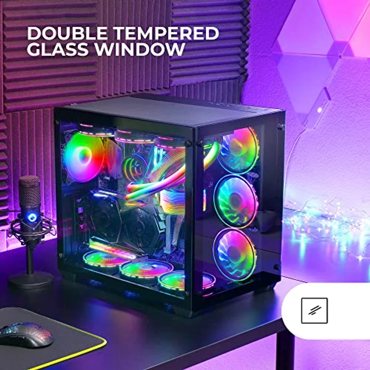 Mars Gaming MCV3 Schwarz, Custom XXL E-ATX Gaming Tower, Front und Seitenfenster Gehärtetem Glas, Dual Chamber Modular Frame – Bild 2