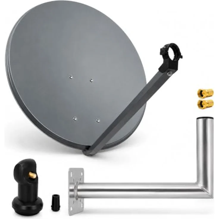 PremiumX PXS80 Satelliten-Komplettanlage 80cm, Anthrazit, mit Single LNB & Wandhalterung, ideal für 8-Teilnehmer-Satellitenanlage, wasserdicht und UV-beständig – Bild 1