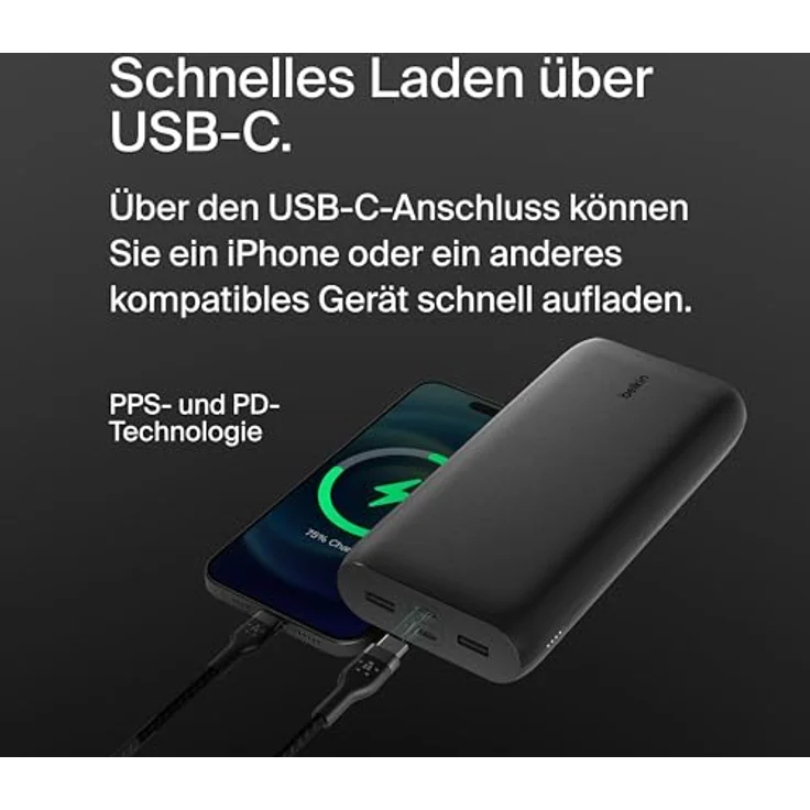 Belkin BoostCharge 4-Port Powerbank 26K, Akkupack mit USB-C- und USB-A-Anschlüssen, Schnellladen mit USB-C Power Delivery, tragbares Ladegerät für iPhone 15, 14, iPad Pro, Galaxy S24, S23, Pixel – Bild 3