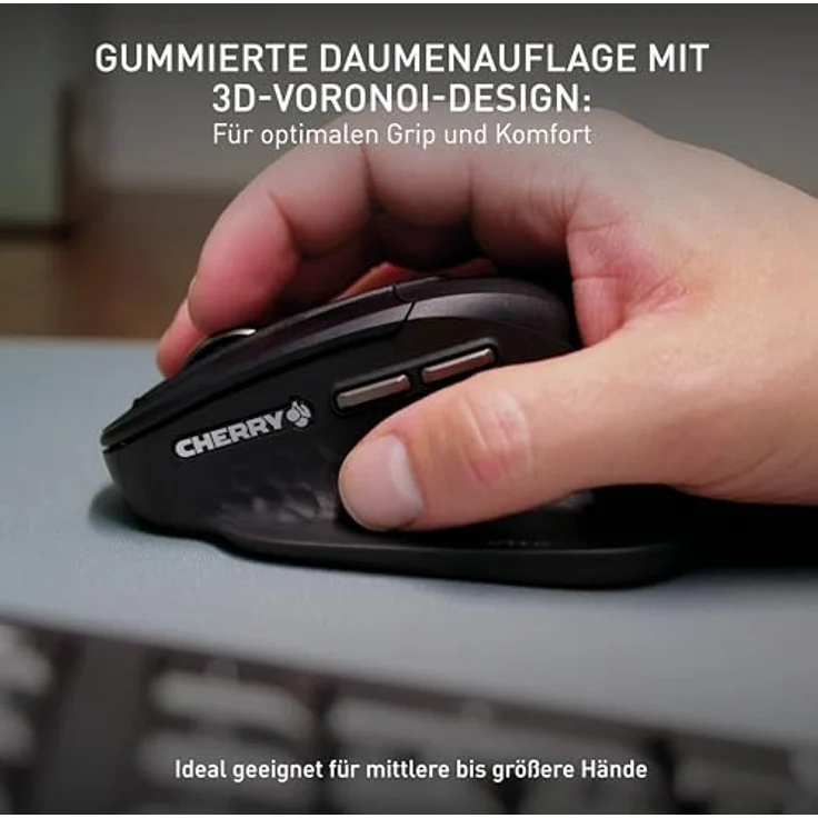 CHERRY Stream Mouse Ultimate, Ergonomische Multi-Device-Maus für bis zu 4 Geräte, Bluetooth, 2,4 GHz & Kabel, Anpassbares Scrollrad, für Rechtshänder, schwarz – Bild 4
