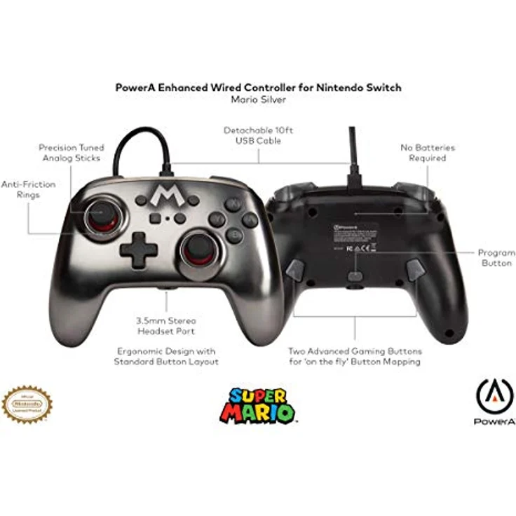 PowerA Enhanced Wired Controller - Silver Mario Silber (1517917-01) (Switch) – Bild 2