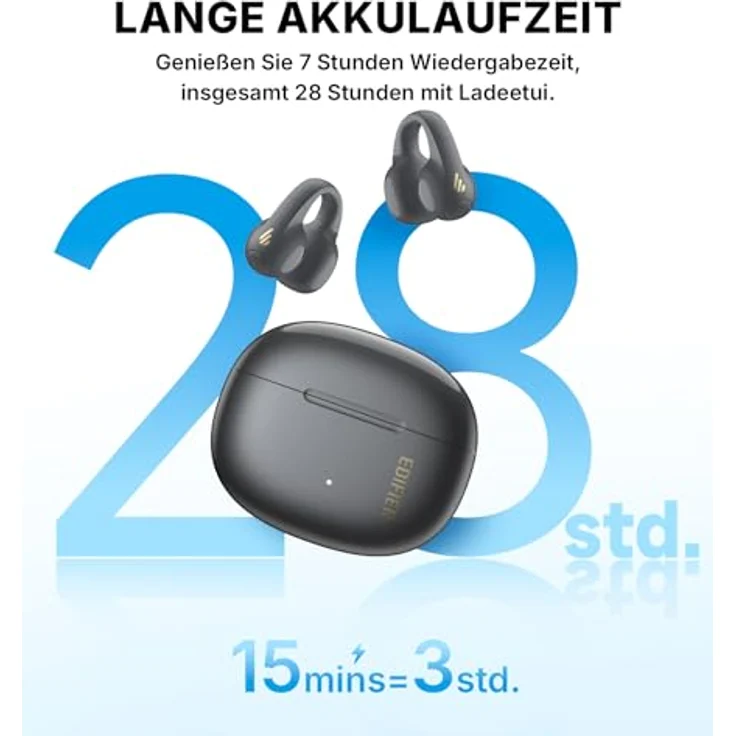 Edifier R1 Open-Ear True Wireless Earbuds, Bluetooth 5.4, AI Clear Calls, 28 Std. Akku, Schnellladung, Multipoint-Verbindung, IP56, Grau – Bild 3